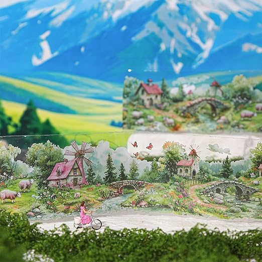 6Rolls PET Tape Stickers for Journaling Supplies, Garden Landscape Themed Journal Stickers for Scrapbooking, Junk Journal Supplies, Planner,DIY Crafts (Town)