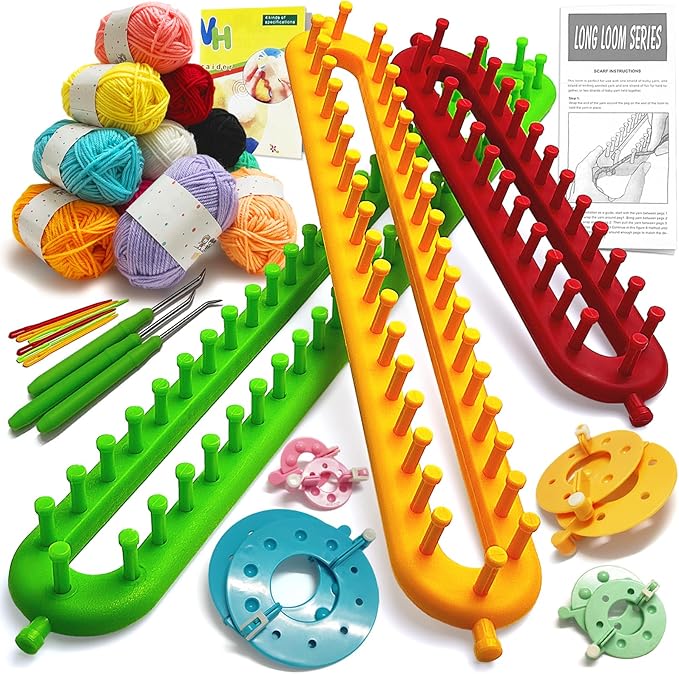 UCDRMA Knitting Loom Kit 35PC Scarf Loom Knitting Kit for Beginners, Quick Loom Knitting for Beginners Adult Contain Instructions, Pom Pom Maker and Yarn for Crochet Blanket Kit