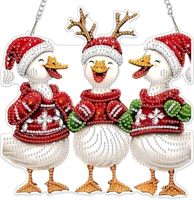 GHHKUD Hanging Diamond Art Christmas Ducks Pendants Kits, DIY Hanging Decoration Double Sided Animals Diamond Pinting Ornaments for Adults Kids Gifts for Home Decor