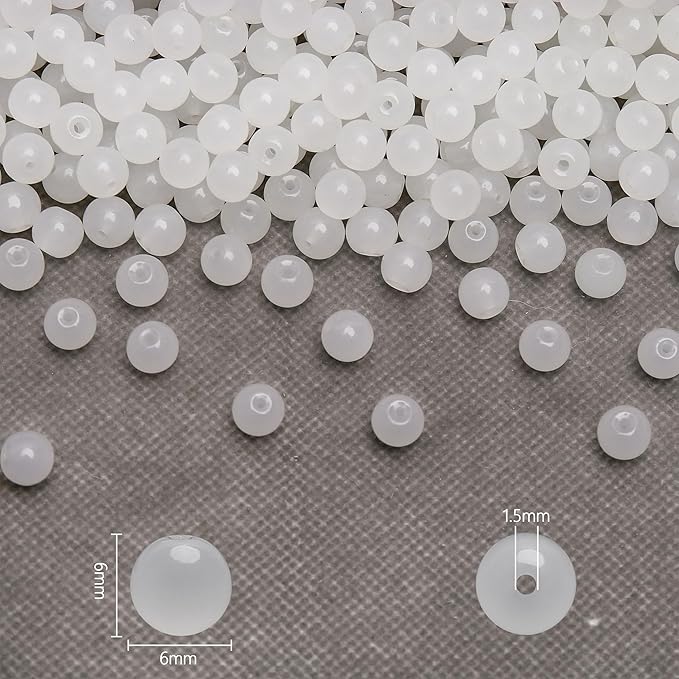 300PCs 6mm White Jade Glass Beads Bulk, Round Smooth Hole Glass Crystal Beads for Jewelry Making, DIY Bracelets, Necklaces, Bag Charms, Keychains and Craft Projects