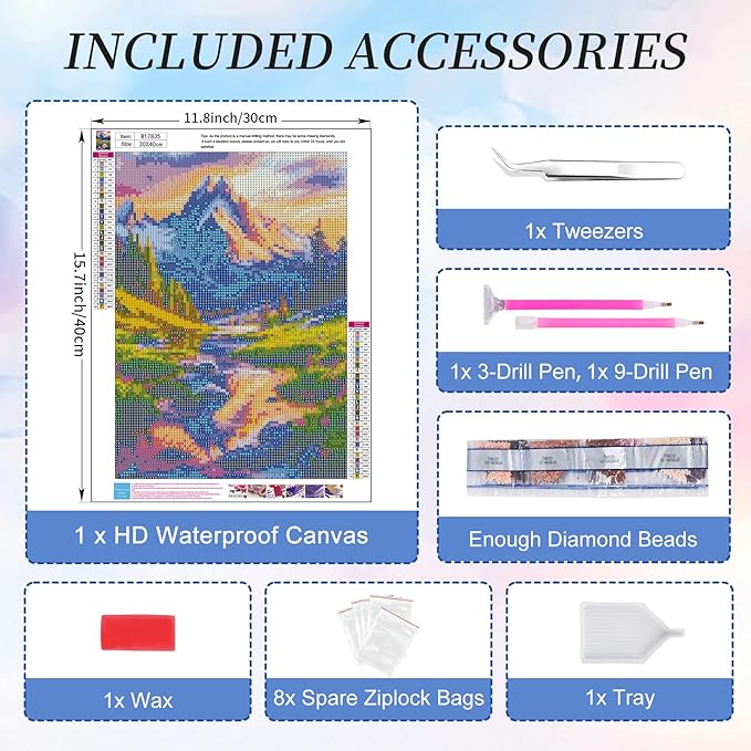 Camocin Diamond Art Kits for Adults Mountains Lake, 5D Mountains Diamond Painting Kits for Adults Beginners, DIY Landscape Full Round Dots Drill Gem Art Kit for Gift Home Wall Decor 12 x 16 Inch