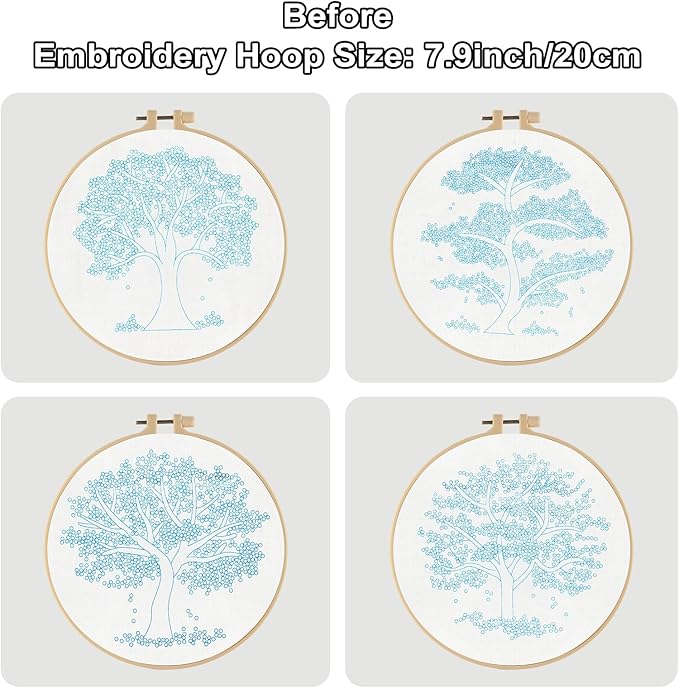 Sivilife Embroidery Starter Kit for Beginners, 4 Sets Stamped Cross Stitch Kits for Adult, Seasonal Tree Pattern Hand DIY Kits with 2 Embroidery Hoop Instructions Color Threads Needles and Scissor