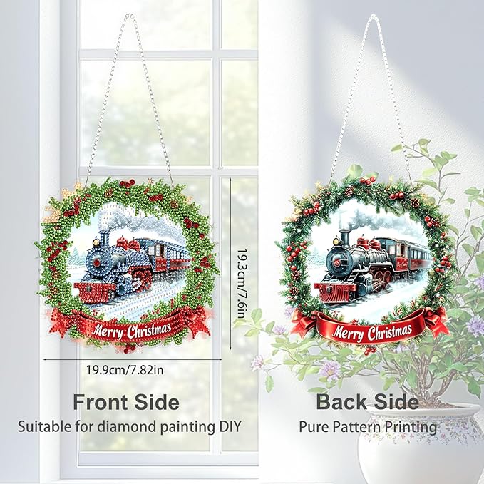 TOSTOG Hanging Diamond Art Kits for Adults, Christmas Train Diamond Paintings for Adults, Diamond Art Kits Window Pendant, 5D Diamond Paintings Hanging Pendant Kit Wall Decor Gift