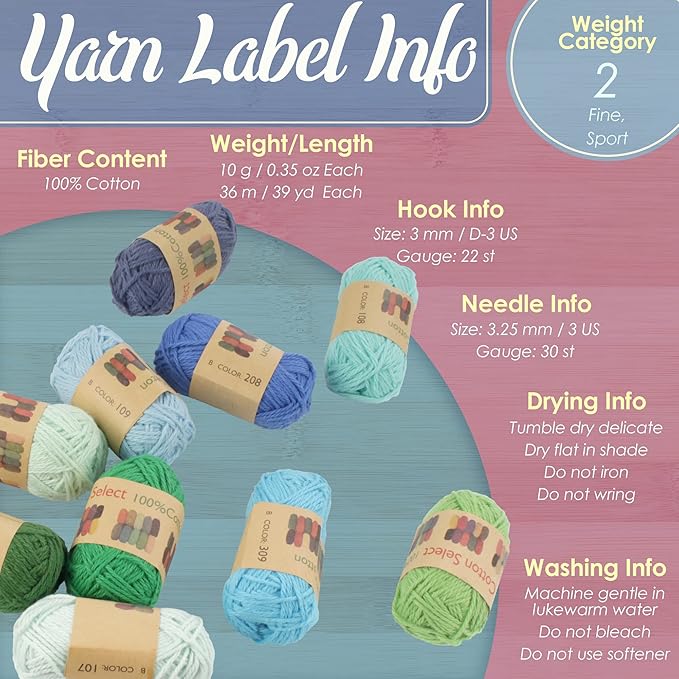 JubileeYarn Cotton Select Bonbon Yarn - 10g/Skein Sport Cotton - Variety Pack - 50 Skeins