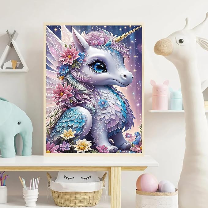 igoodom Diamond Art Kits for Adults, Unicorn Diamond Art Kits, Full Drill Round Unicorn Diamond Painting Kits, DIY Gem Art and Crafts for Home Wall Decor Gift 12x16inch