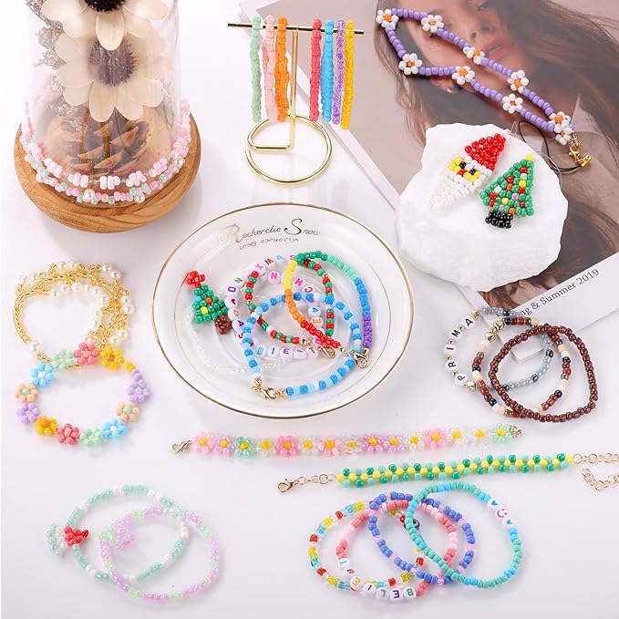 Funtopia 4mm 13000pcs+ Seed Beads for Jewelry Making, 120 Colors Small Glass Beads for Bracelets, Friendship Bracelet Kit with Alphabet Letter Bead Smile Face Bead for DIY, Art and Craft
