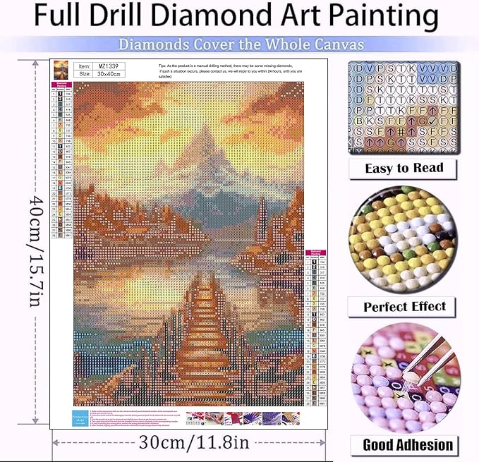 mrpwnle Mountain Diamond Art Kits for Adults, Mountain Sunset Diamond Painting for Kits Adult, 5D Landscape Diamonds Painting, DIY Full Round Drill Gem Art, Home Wall Decor 12X 16 Inch