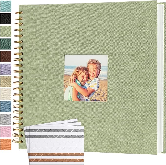 Scrapbook Photo Album 12x12 Inches 80 Pages Hardcover Kraft Paper Linen Cover Scrap Book Memory Book DIY Scrapbook Albums for Wedding Baby Boyfriend Travel Anniversary Family, GreenGrass