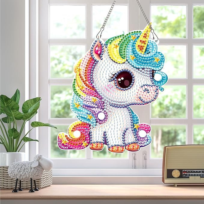 MVVMTOP Diamond Painting Kits Hanging Pendant,Unicorn Diamond Art Hanging Sign DIY Special Shaped Crystal Wreath Ornaments for Home Decor Gift, HGJ041