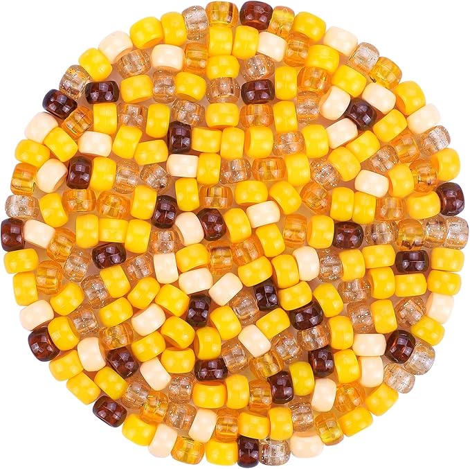 plastic pony beads for jewelry making, 1200 pieces, multi-color, 0.35 x 0.22 inch, diy craft beads for bracelets and hair braids (yellow)