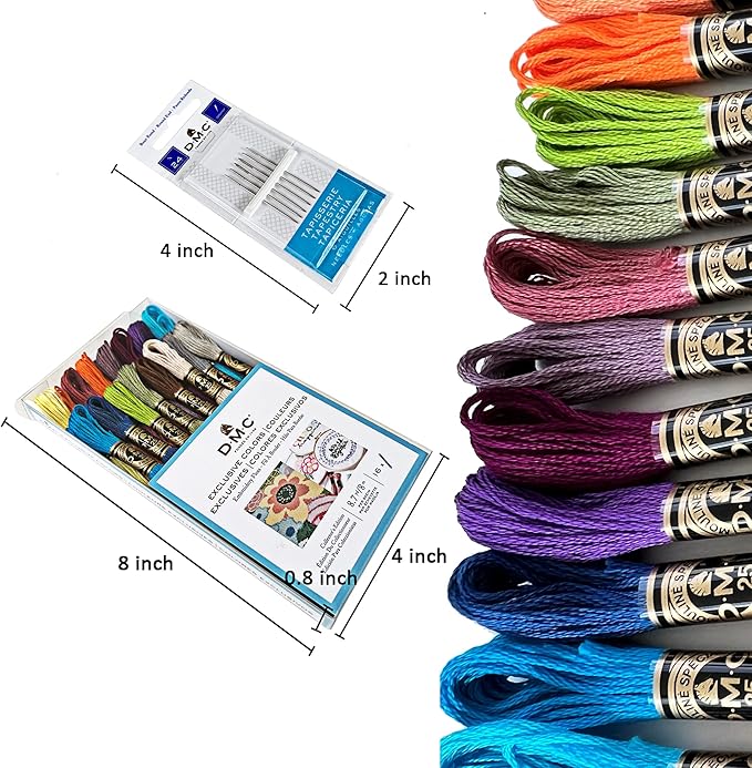 DMC Embroidery Floss, DMC Embroidery Thread Pack,Exclusive Colors,Kit Bundle with Cross Stitch Hand Embroidery Needles Size 24.Premium Supplies for Embroidery String,Yarn Set,DMC Cross Stitch Threads