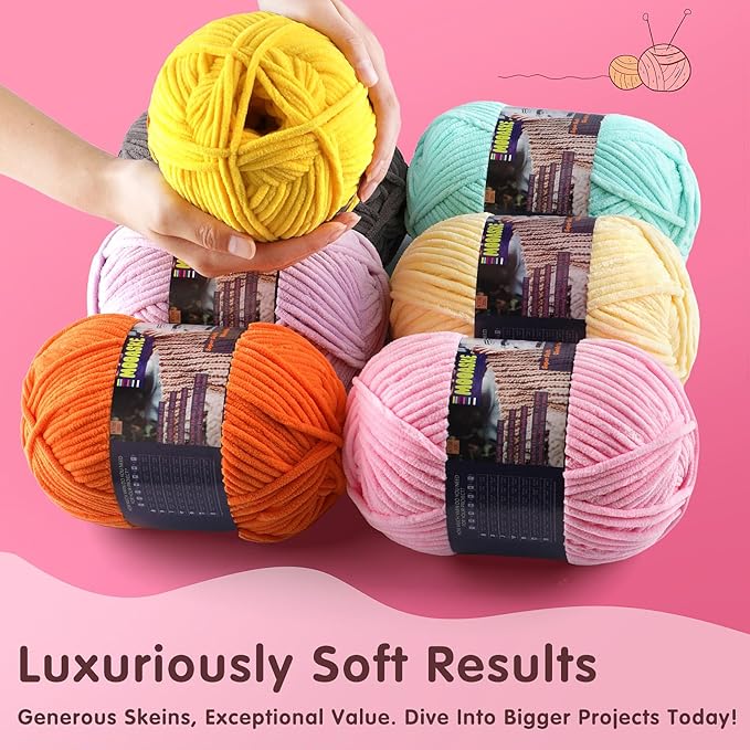 Chunky Velvet Yarn for Crocheting, 2-Pack 14.1oz 524.8 Yards Total, Super Soft Chenille Plush Yarn for Baby Blankets, Amigurumi, Scarves | 20 Colors (2, Yellow)