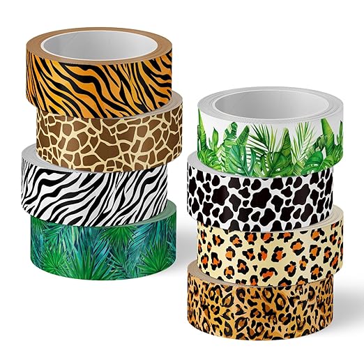 Whaline 8 Rolls Animal Prints Washi Tape Safari Decorative Masking Tape Set Leopard Zebra Tiger Giraffe Greenery Wrapping Paper Tape for Scrapbook Journal DIY Art Crafts