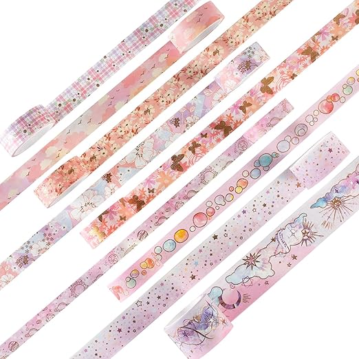 YUBBAEX Mystic Gold Washi Tape Set Wide Silver Foil Masking Tape Decorative for Arts, DIY Crafts, Journal Supplies, Planners, Scrapbook, Card/Gift Wrapping (Sweet Memory)