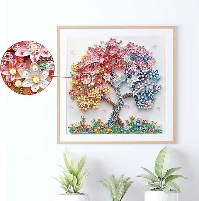 AiYuanzsh Special Shape Diamond Art Kits for Adults, Blossom Tree 5D Crystal Diamond Art Rhinestone Canvas DIY Wall Décor, Sparkling Floral Diamond Painting for Beginners, 11.8 x 11.8 inch
