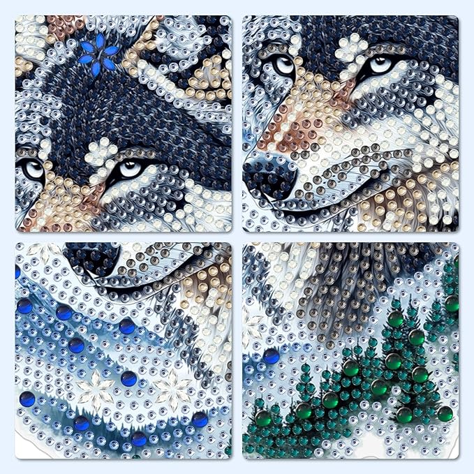 MXJSUA Forest Wolf Diamond Art Hanging Kits for Adults Beginners, DIY Acrylic Special Shaped Crystal Diamond Gem Drills Pendant Art Painting Ornament for Home Wall Decor Gift 8x8 inch