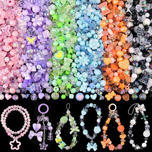 400-450PCS TINKRSTUFF Assorted Acrylic Beads, Mixed Cute Beads for Bracelet Making, Aesthetic Flower Bow Butterfly GummyBear Star Kawaii Charms for Jewelry Necklace Making DIY Keychain Phone Charm