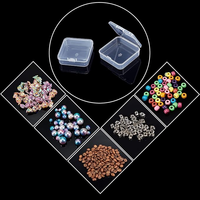 SATINIOR 12 Pack Clear Plastic Beads Storage Containers Box with Hinged Lid for Beads and More (2.52 x 2.52 x 0.79 Inch)