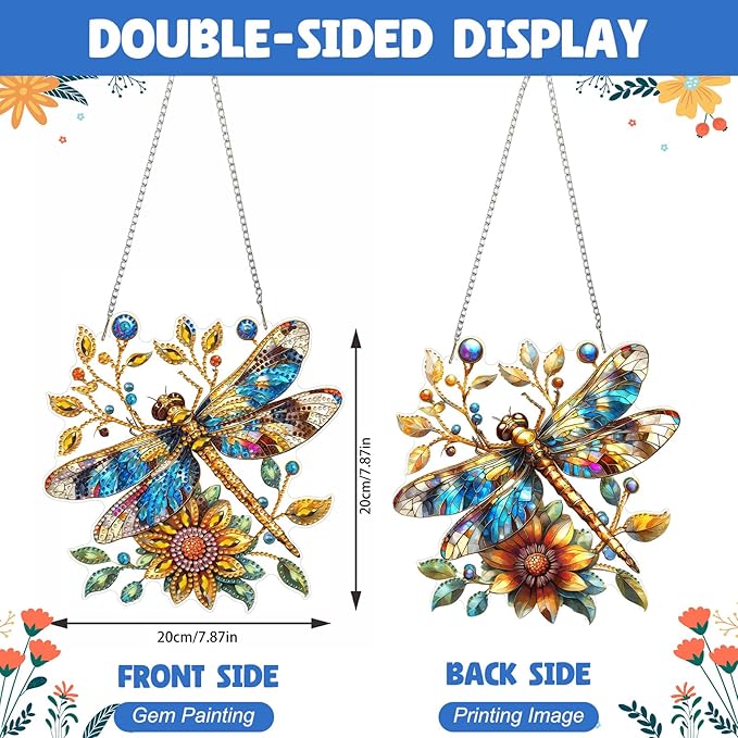 NAIMOER Diamond Art Hanging Kits for Adults Dragonfly 5D Special Shaped Rhinestone, DIY Acrylic Diamond Art Painting Window Pendants Home Garden Wall Hanging Ornament Kits, Double Sided