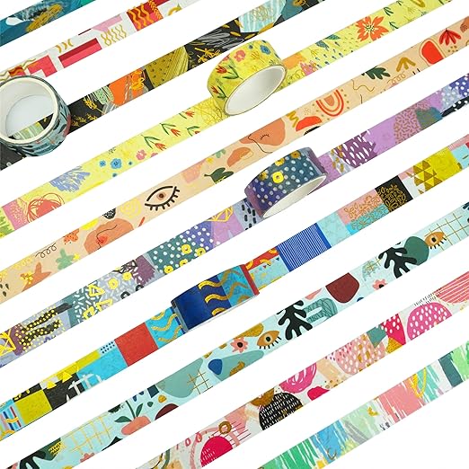 YUBBAEX 10 Rolls Geometric Washi Tape Set Gold Foil Masking Modern Arts Decorative Tapes for Arts, DIY Crafts, Journals, Planners, Scrapbook, Wrapping