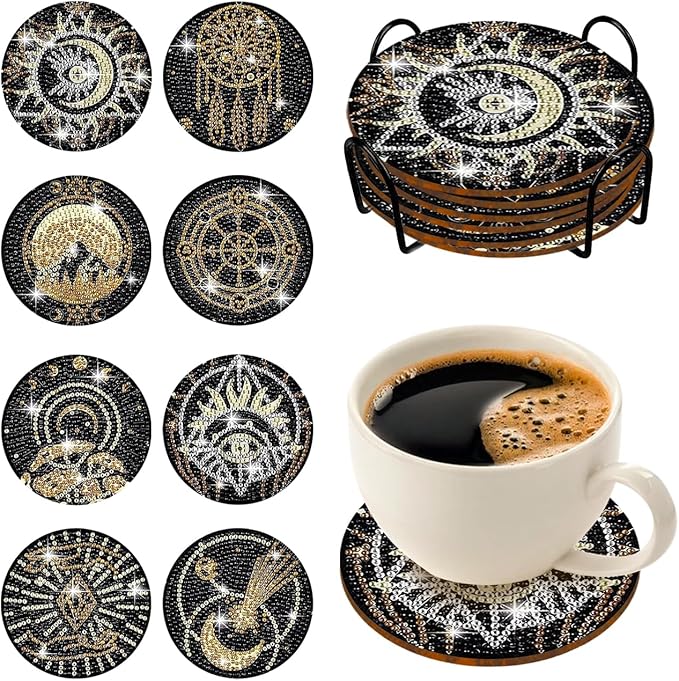 8 pcs Diamond Painting Coasters | Diamond Art Coasters | Tarot Diamond Art Painting | Perfect Art Craft Gift for Tarot Lover, Dad, Mom, Grandparents, Brother, Sister.
