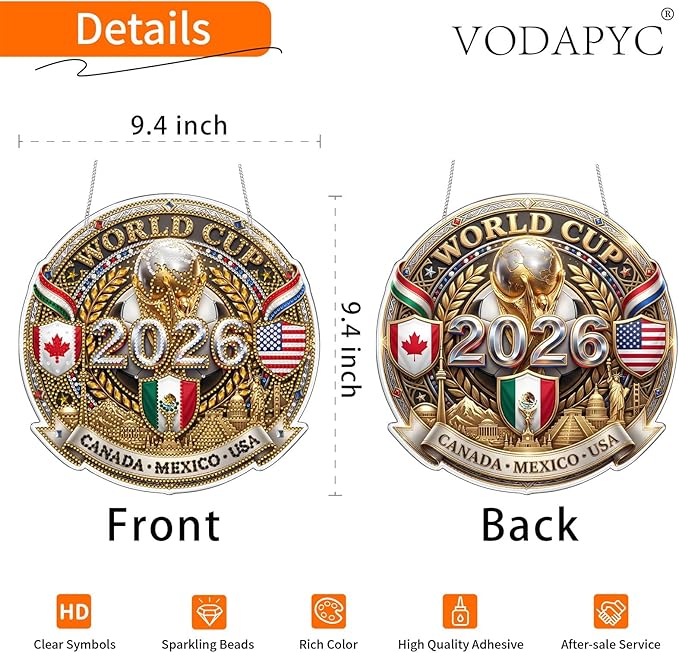 VODAPYC World Cup Diamond Art Hanging Kits for Adults, Acrylic DIY Double Sided Special Shaped Diamonds Art Windows Pendant Ornament(2026 World Cup)