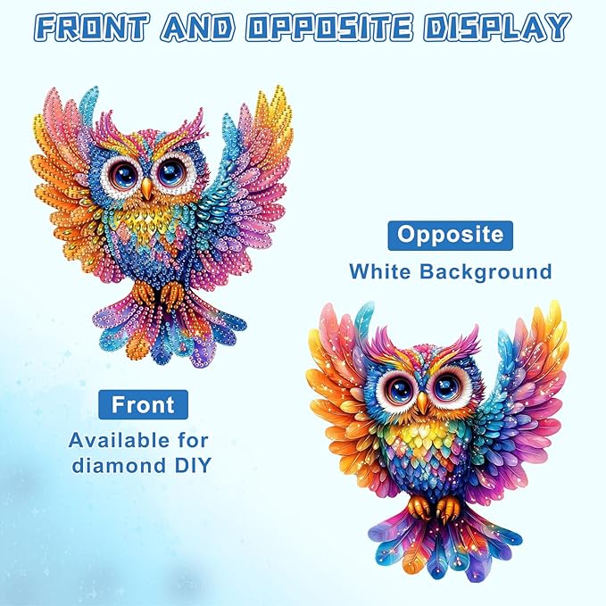 KEYIFA Diamond Painting Kit, DIY Colorful Owl Diamond Art Hanging for Adults Beginner, Bird Gem Arts Pendant Special Shaped Rhinestone Window Ornaments Wall Door Garden Decoration Gift, Double Sided