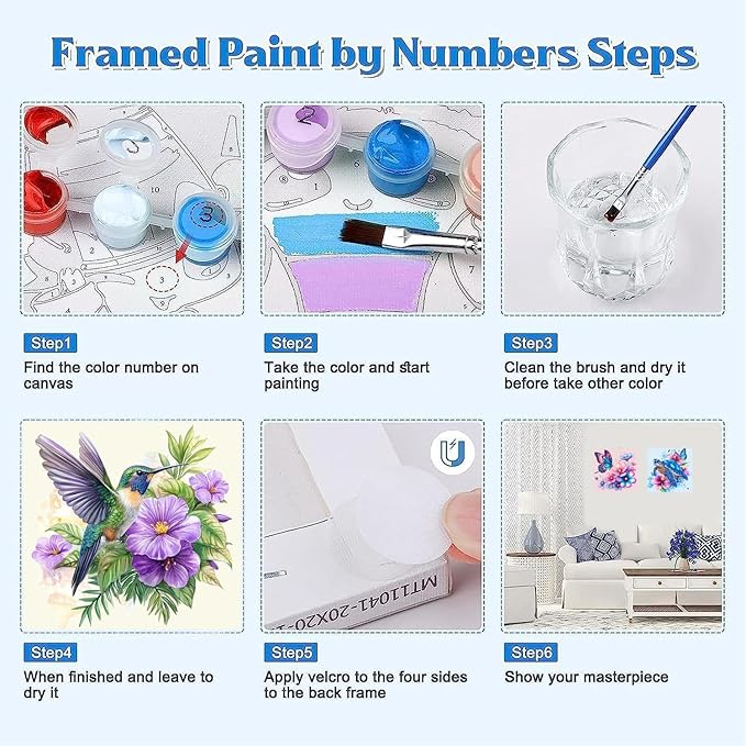 Canrichshop 4 Pack Framed Paint by Numbers Kit for Adults Beginner & Ages Over 12,Animals Paint by Number Kits, DIY Number Painting for Adults Flowers for Decor Present 8X 8 inch