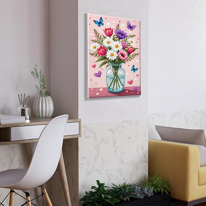 ATDMS Paint by Numbers Kit for Adults with Easel Flowers Paint by Number with Frame Floral Paint by Number with Easel DIY Acrylic Oil Painting Kits for Gift Home Wall Decor 8x12 Inch