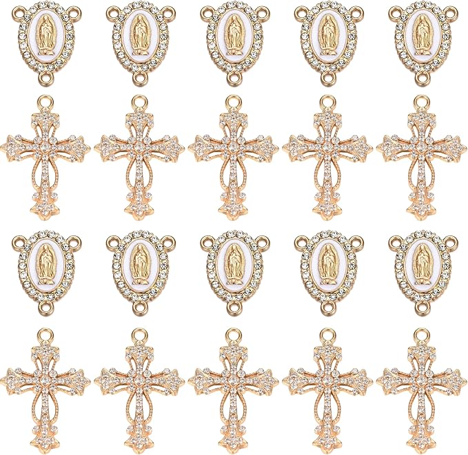 20 Piece Set Rhinestone Cross Connectors and Pendants for Jewelry Making (Gold - Cross B)