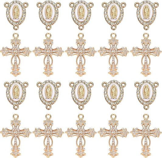 20 Piece Set Rhinestone Cross Connectors and Pendants for Jewelry Making (Gold - Cross B)