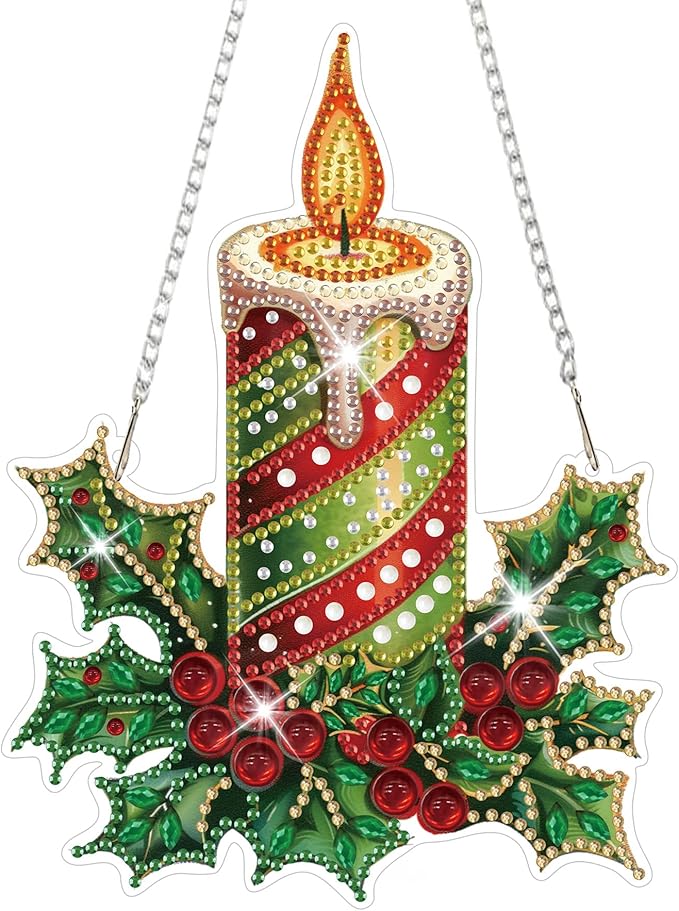 HEIBAGO Candle Diamond Art Hanging Kits for Adults Kids, 5D Special Shaped Crystal Diamond Painting Kit, DIY Pattern Window Pendant Gem Art Kit for Home Wall Decor 8.3 x 8.3 Inch