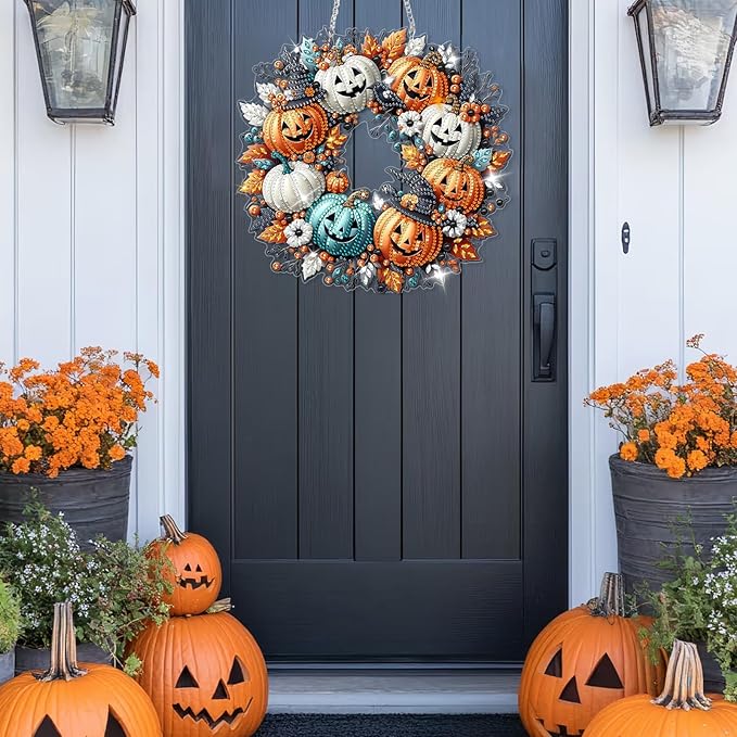 GAYISIC Diamond Art Hanging Kit for Adult, Double Sided 5D Acrylic Diamond Art Painting Window Pendants，DIY Acrylic Diamond Art Painting Window Pendants Home Garden Wall (Halloween Pumpkin)
