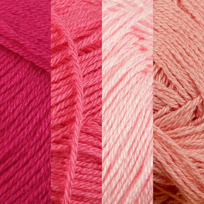 JubileeYarn Baby Soft Bamboo Cotton Yarn - 50g/Skein - Shades of Pink - 4 Skeins