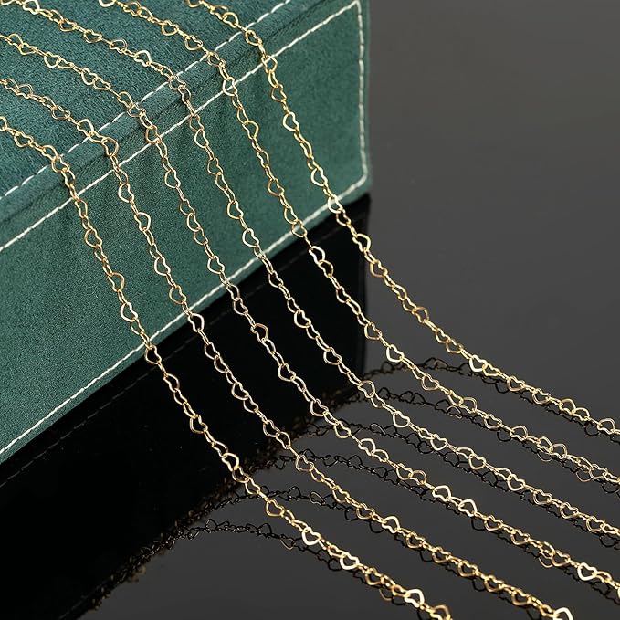 UMAOKANG 5 Meters Gold Plated Stainless Steel Chain for Jewelry Making Hollow Heart Chain Roll with Jewelry Findings