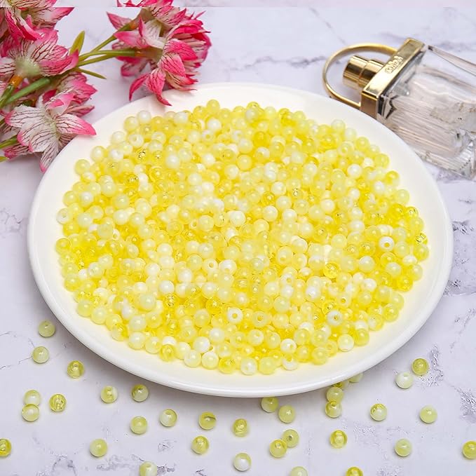 bonny boxx 1000pcs 6mm yellow jade round beads, smooth acrylic balls, plastic resin gumball bubblegum chunky beads for necklace & bracelet making, crafting supplies