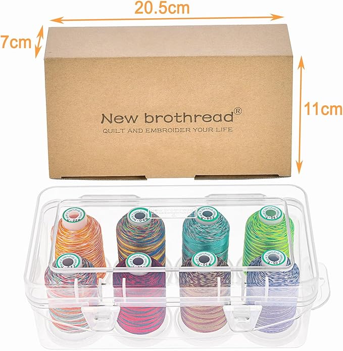 New brothread - 20 Options - 8 Snap Spools of 1000m Each Polyester Embroidery Machine Thread with Clear Plastic Storage Box for Embroidery & Quilting - Variegated Color2