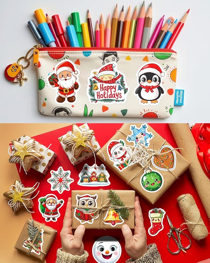 100pcs christmas stickers, non-repeating vinyl waterproof holiday stickers, christmas party favors, stocking stuffers for kids toddlers teens boys girls, activities, gifts, toys, goodie bag stuffers