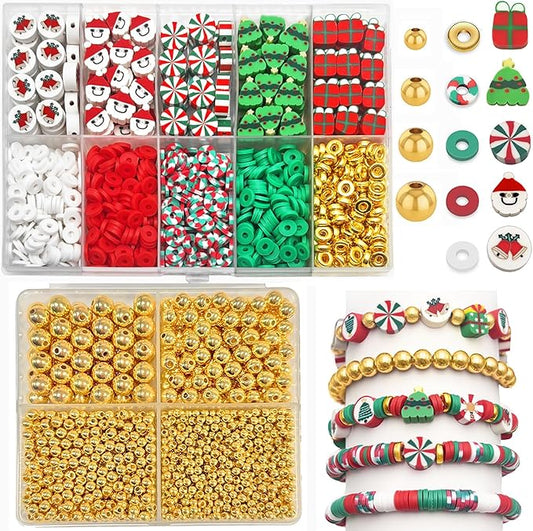 ZSFLZS Gold Beads Christmas Polymer Clay Beads Bracelet Making Kit, Round Spacer Bead 3/4/6/8mm 4 Size Smooth Ball Christmas Bead for Jewelry MakeDIY Bracelet, Necklace, Earring Making