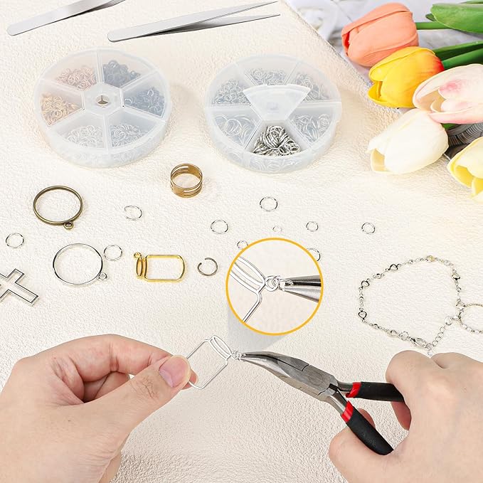 Gartful Jump Rings for Jewelry Making, 4-10mm Silver Jump Ring with Pliers & Tweezers & Opener Ring for Jewelry Repair & DIY Necklace, Bracelet, Earring, Keychain