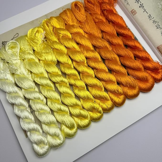 100% Nature Mulberry Handmade Embroidery Silk Thread Woven Jewelry Accessory Artificial Flowers Cross Stitch Floss DIY Sewing Kits 10 Gradient Colors 22m Each (8)