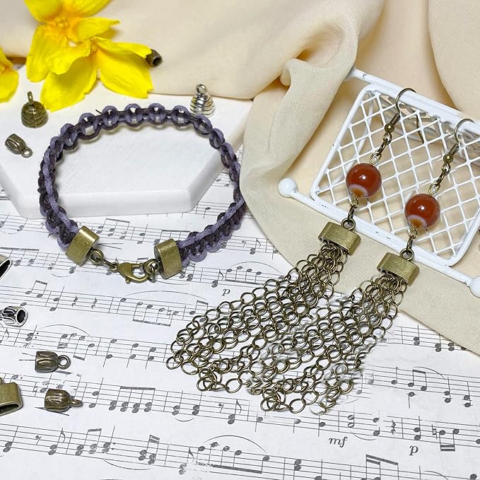 Brass Flat Leather Cord End Caps 50 pcs Round Tassel End Caps Barrel End Caps Bracelet Making Supplies Leather Bracelet Making Kit Silver Cord End Cap Kumihimo Kit