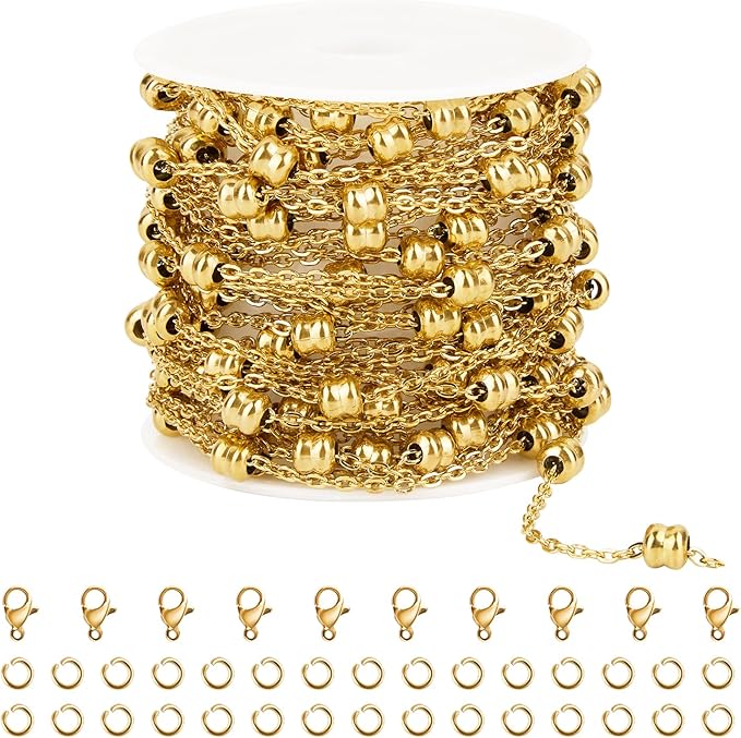 Kyutong 5 Meters Gold Plated Chain for Jewelry Making Thin Cable Links Beaded Jewelry Chains with Connector for Necklace Bracelet Crafts DIY