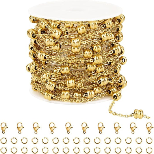 Kyutong 5 Meters Gold Plated Chain for Jewelry Making Thin Cable Links Beaded Jewelry Chains with Connector for Necklace Bracelet Crafts DIY