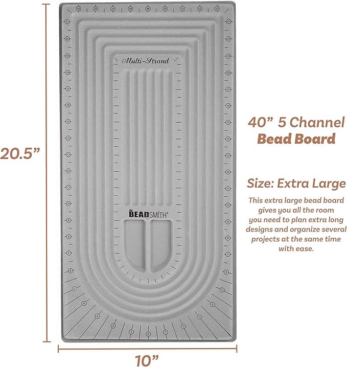 The Beadsmith Bead Board, Grey Flocked, 5 U-Shape and 6 Straight Channels, 10 x 20.5 inches, Design Boards for Creating Bracelets, Necklaces and Other Jewelry