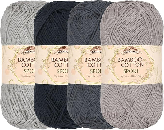 JubileeYarn Bamboo Cotton Sport Yarn - 50g/Skein - Shades of Grey - 4 Skeins