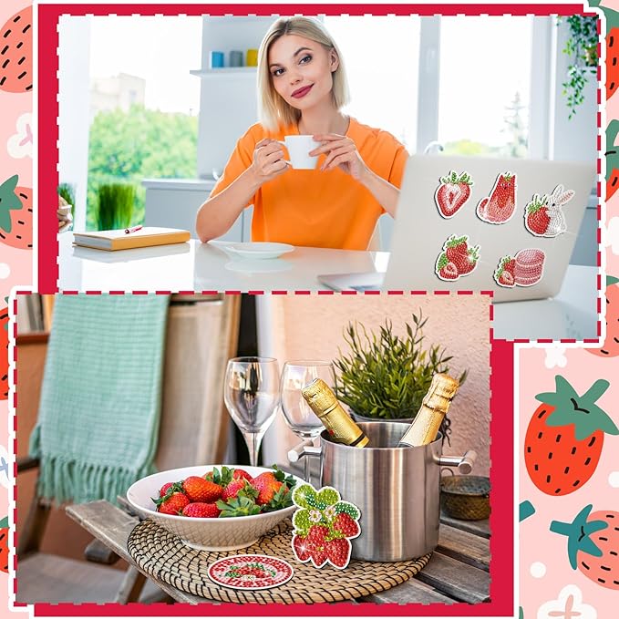 30 Pcs Strawberry Diamond Art Painting Magnets Kits Shortcake Magnetic Fridge Diamond Art Painting Kits Summer Cute Fridge Sticker Magnet 5D DIY Craft for Adult Beginner Gifts Toy Home Office Decor