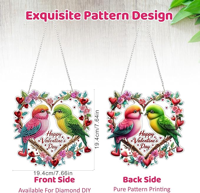 MEIYUDA Valentine's Day Diamond Art Hanging Kits for Adult, A Pair of Birds Diamond Painting Hanging Kits Ornaments, DIY Special Shaped Rhinestone Window Pendants kit for Home Garden Wall Decor Gift