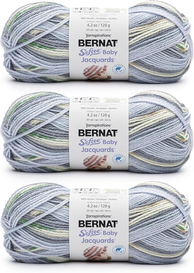 Bernat Softee Baby Jacquards River Ripples Yarn - 3 Pack of 4.2oz/120g - Acrylic - #3 DK (Light) - 287 Yards - Knitting & Crochet