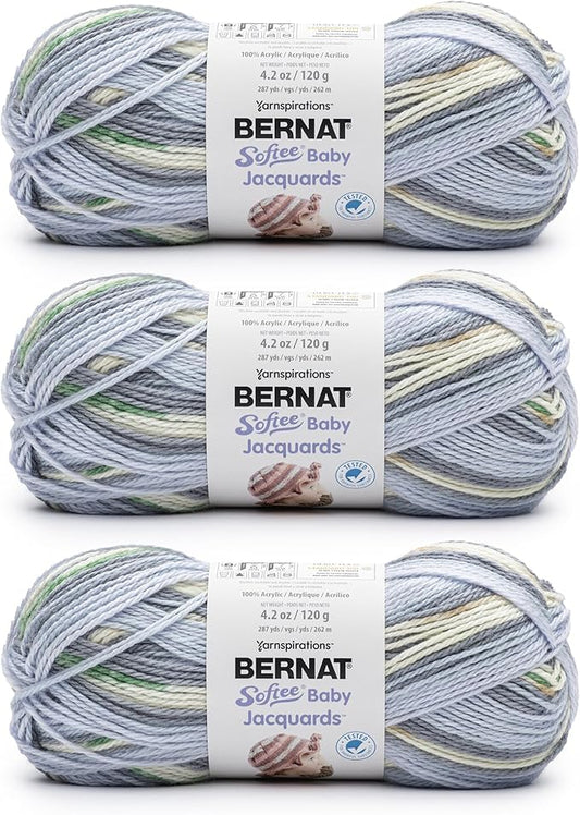 Bernat Softee Baby Jacquards River Ripples Yarn - 3 Pack of 4.2oz/120g - Acrylic - #3 DK (Light) - 287 Yards - Knitting & Crochet